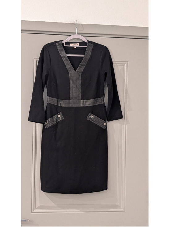 Nanette Nanette Lepore Dresses & Skirts - Nanette Lepore Black Sheath Dress Faux Leather Trim 3/4 Sleeve Women's Size 2